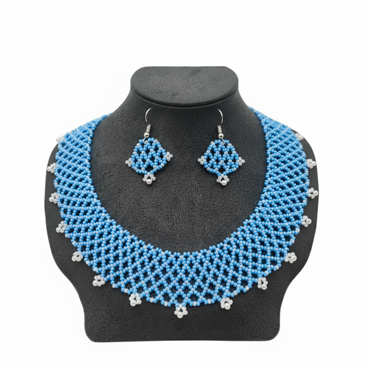Blue Breeze beaded jewelry set featuring a necklace and earrings with blue beads, crafted by ItFits.ae.