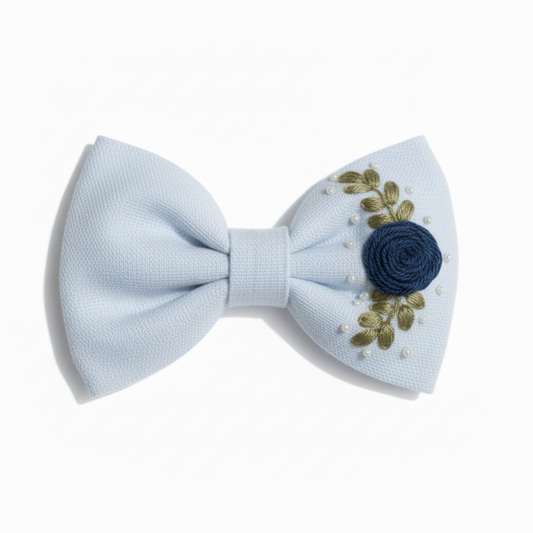 Lilac dream Hand-Embroidered Hair Bow by ItFits.ae featuring delicate floral embroidery on soft fabric.