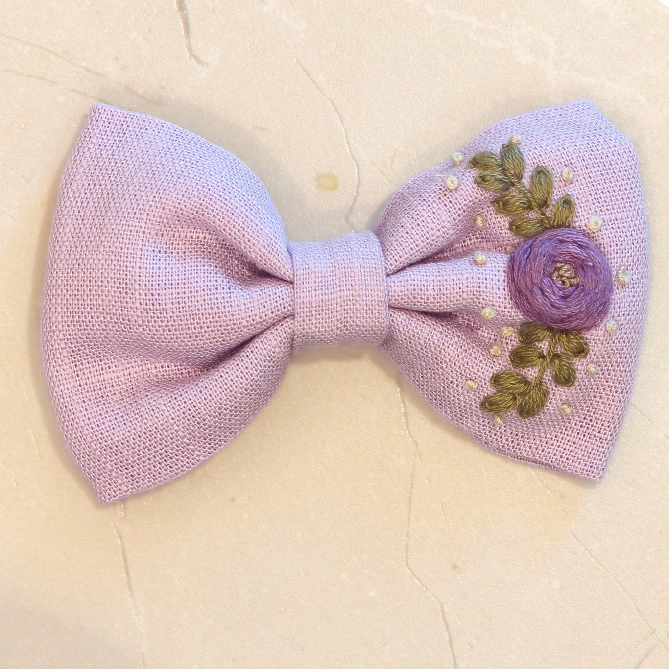 Lavender Garden Hand-Embroidered Hair Bow