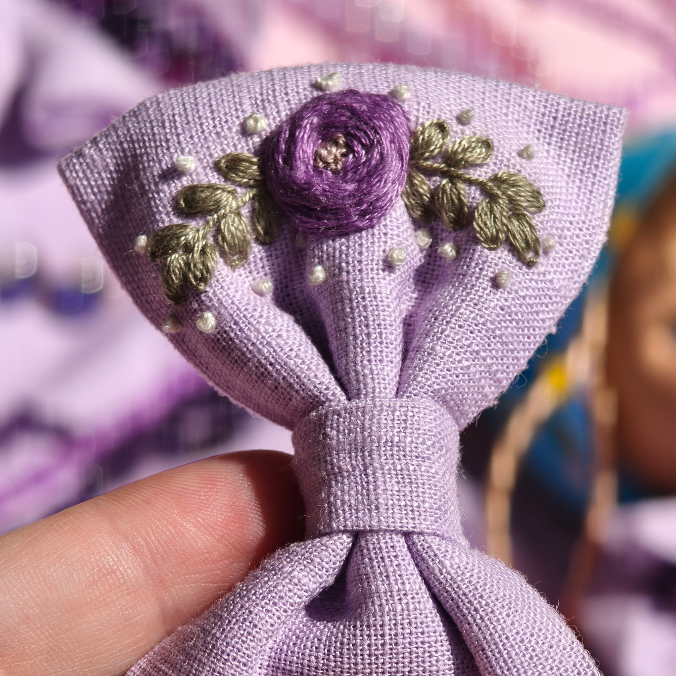 Lilac dream Hand-Embroidered Hair Bow