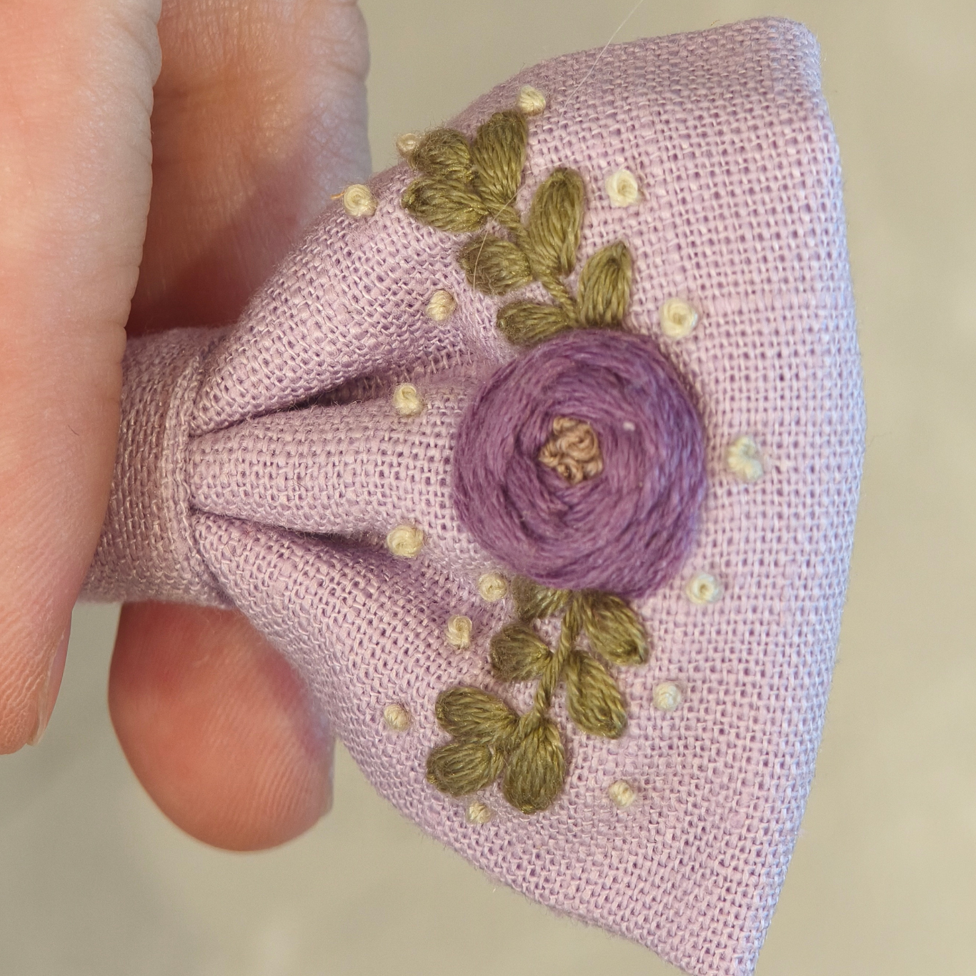 Lavender Garden Hand-Embroidered Hair Bow